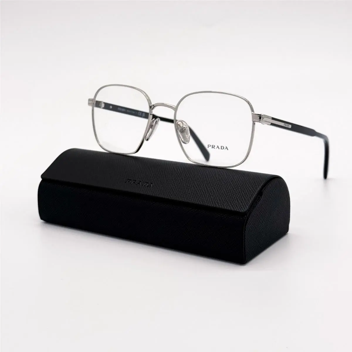 Prada PR A55V Square Men Silver Black Eyeglasses PRA55V 1BC1O1
