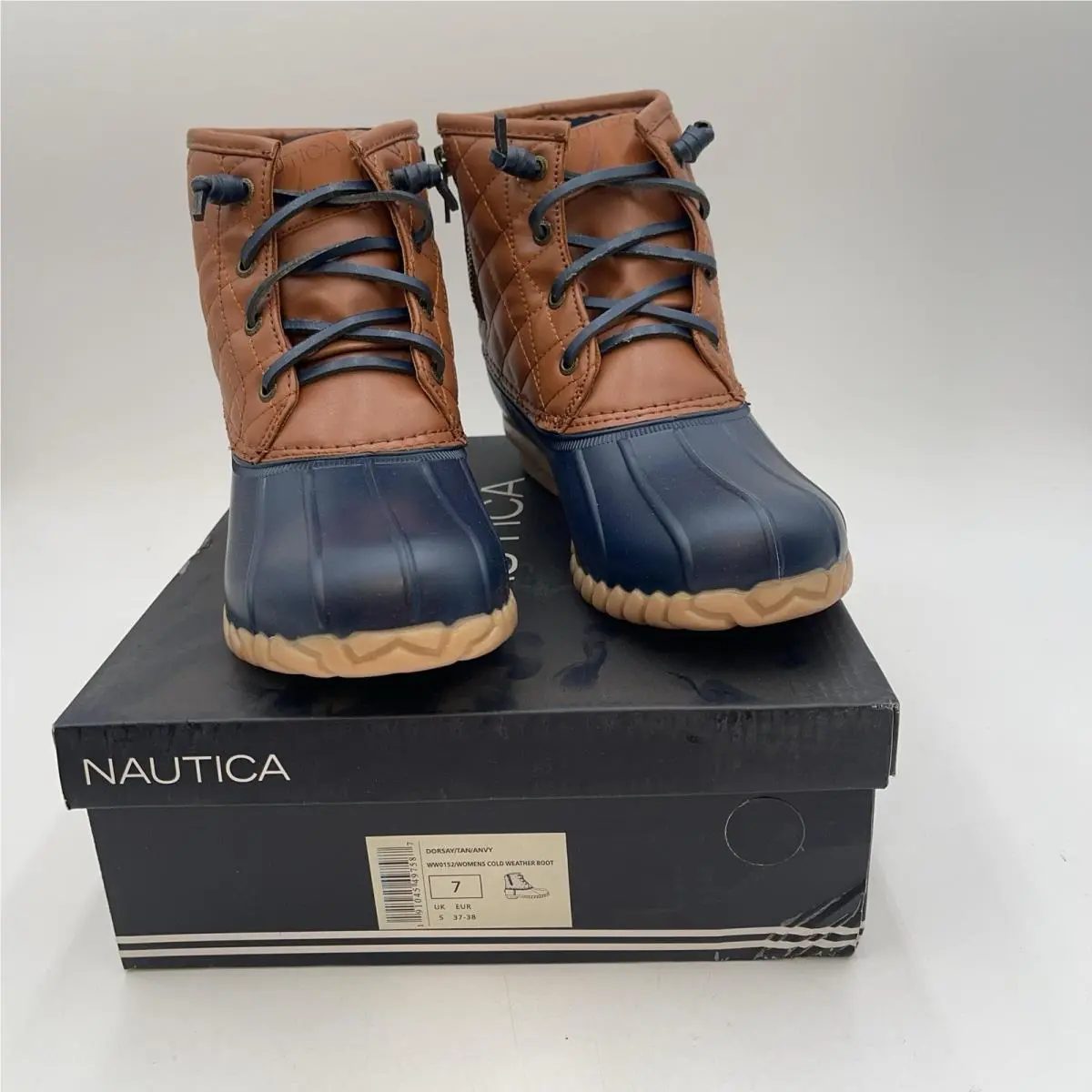 Dorsay Boots Womens Brown Navy Synthetic Quilted Duck Snow Sz 7 by Nautica