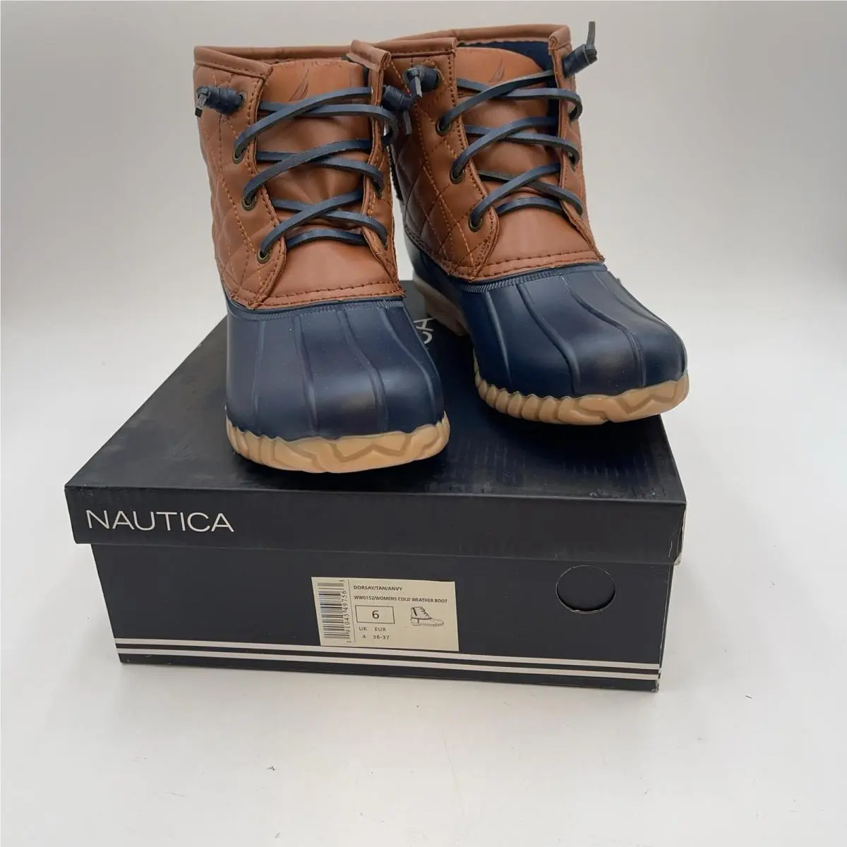Boots Womens Brown Navy Duck Ankle Cold Weather Water Resistant Sz 6 by Nautica