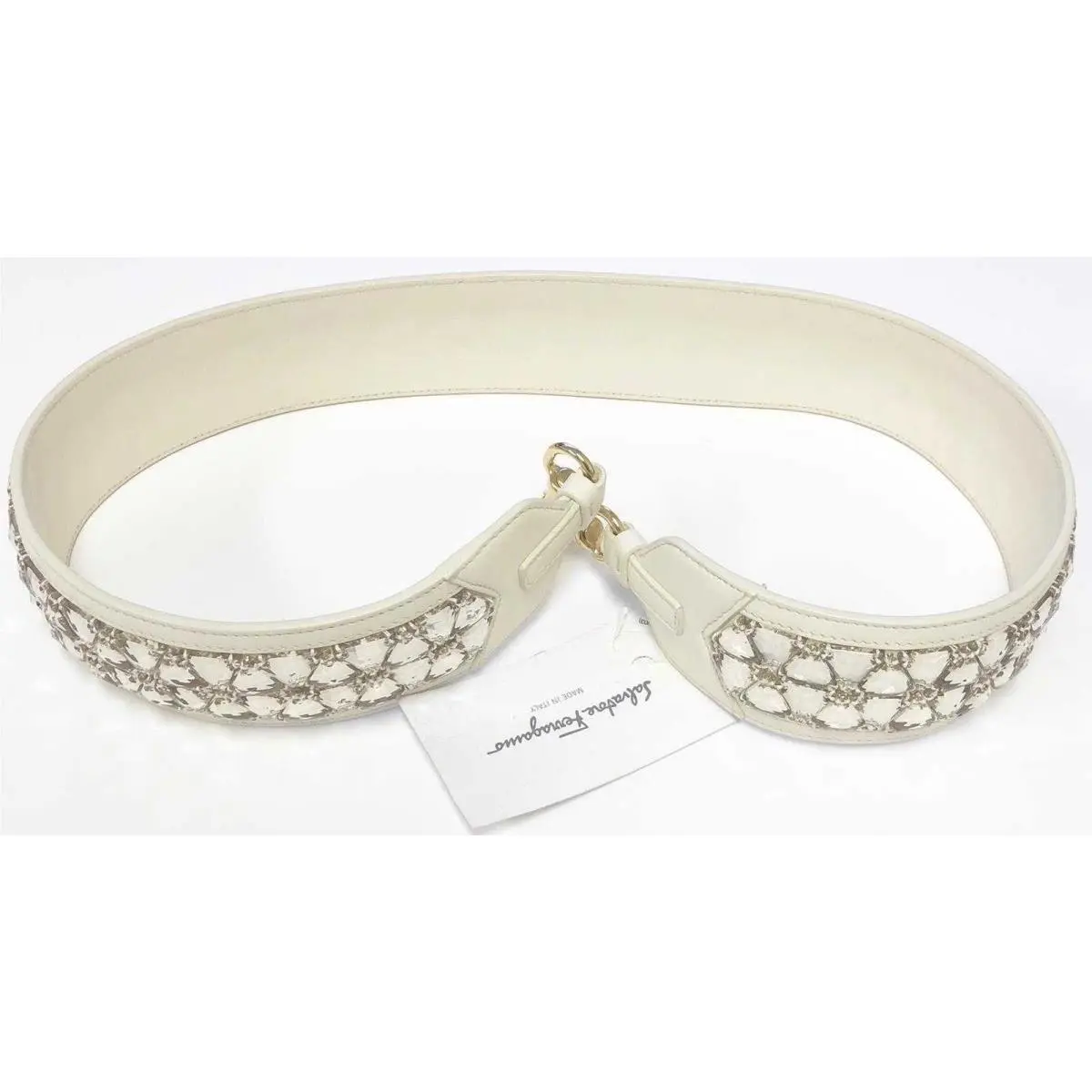 Salvatore Ferragamo Hand Made Leather Strap White Enchanted with Gold Hardware