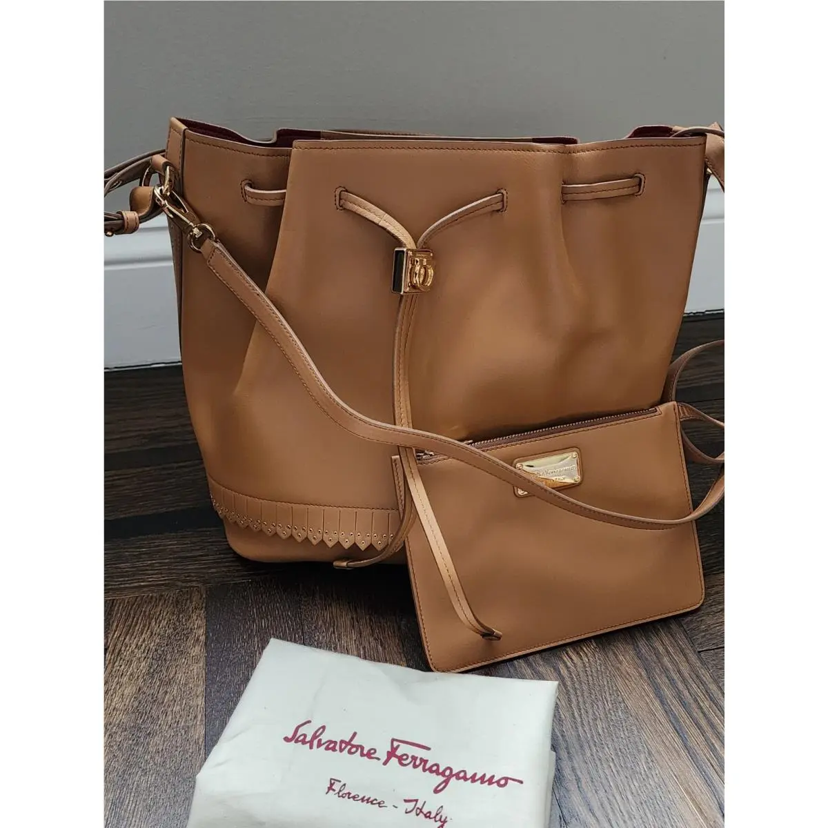 Bucket Shoulder Crossbody Bag Brown by Salvatore Ferragamo