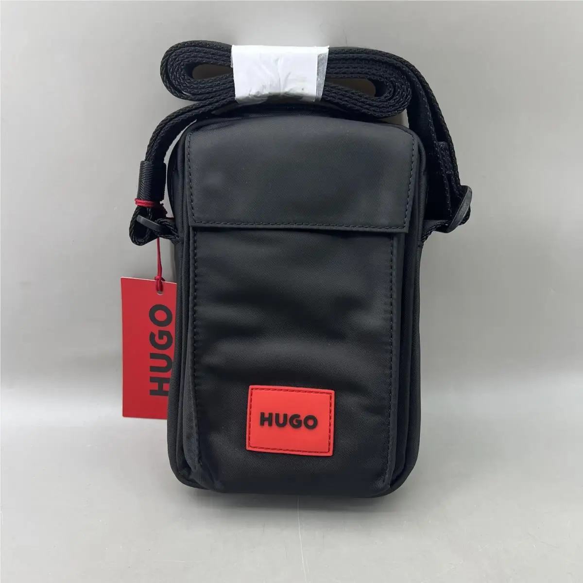 Hugo Ethon 2.0N Crossbody Bag Men Small Black Nylon Logo Red Zip Phone Pouch by Hugo Boss
