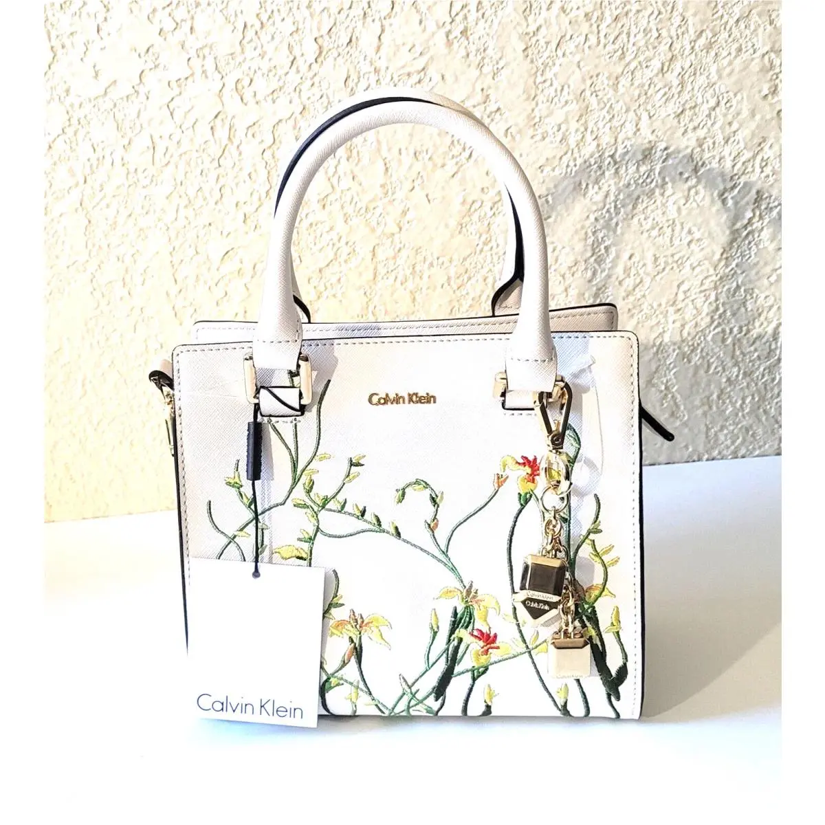 Calvin Klein Logan Leather Crossbody Bag w Goldplated Charms on Bag