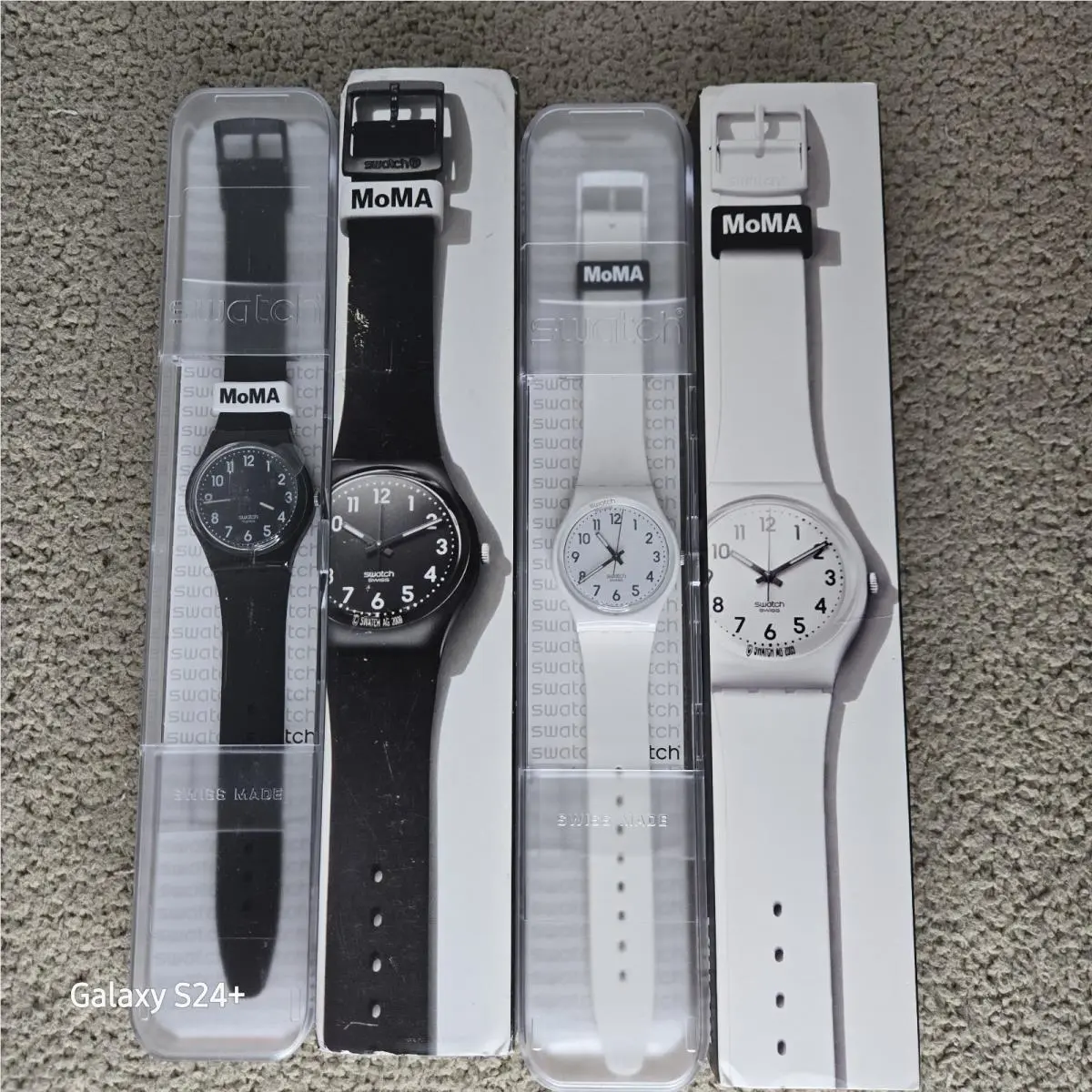2 Swatch Moma 1 Black and 1 White Watches Working Never Worn