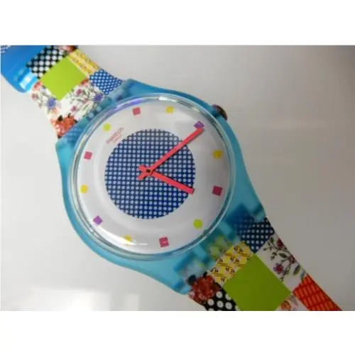 Quilted Time Colorful Patchwork Gents Swatch w Silicone Strap Nib-rare