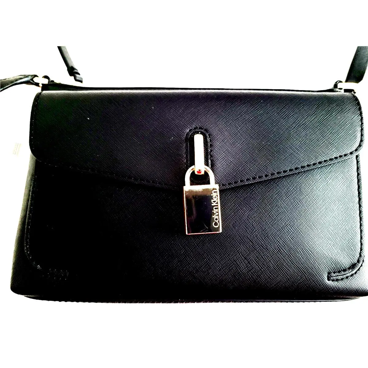 Calvin Klein Pocket Top Zip Leather Shoulder Crossbody Black