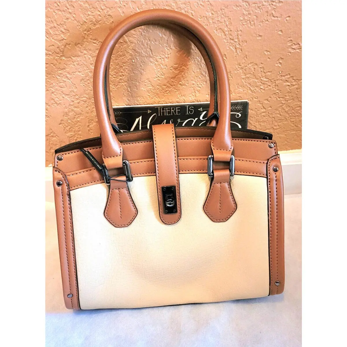 Wow Mini Leather Satchel In Nude/luggage Color by Calvin Klein