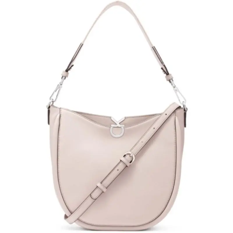 Crisell Magnetic Logo Shoulder Bag In Goat Taupe by Calvin Klein