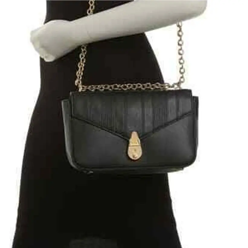 Calvin Klein Black Linear Quilted Leather Crossbody Bag Gold Hardware