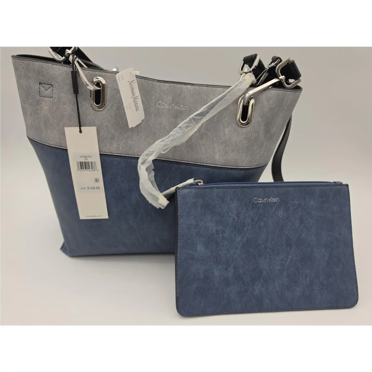 Leather Calvin Klein Purse Blue Gray Tote Purchased From Neiman Marcus