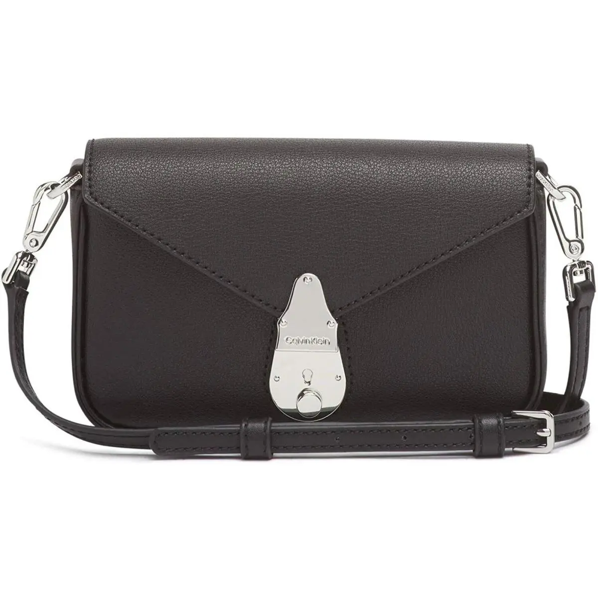 Locked Statement Series Crossbody Bag Black Leather by Calvin Klein