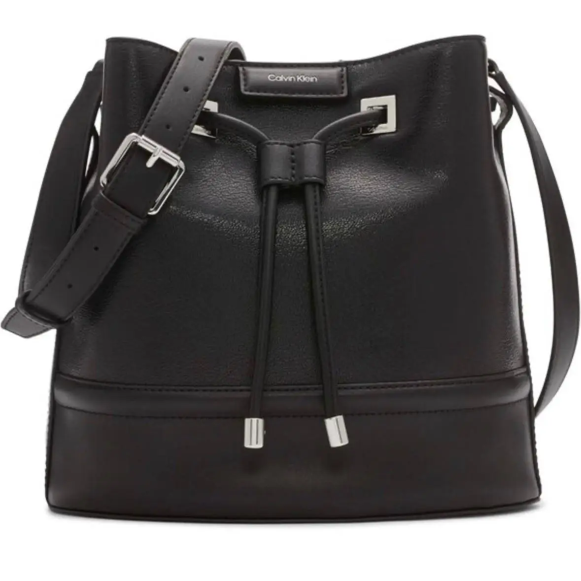 Calvin Klein Ash Drawstring Adjustable Bucket Bag Purse in Black