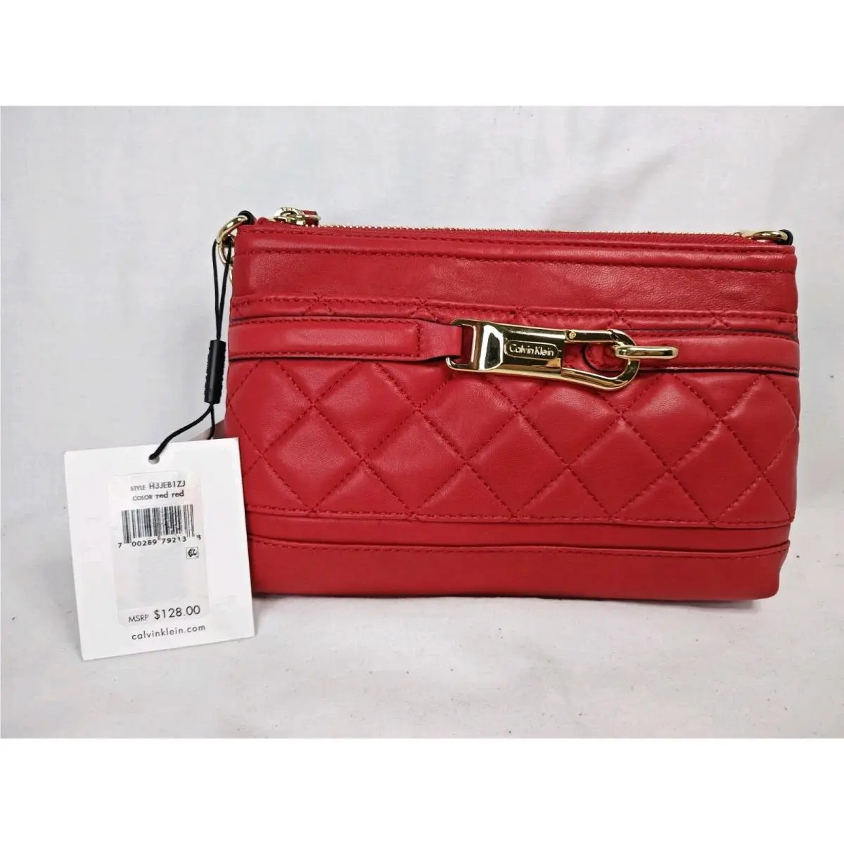 Quilted Leather Crossbody Bag Red Chain Strap Purse H3JEB1ZJ by Calvin Klein