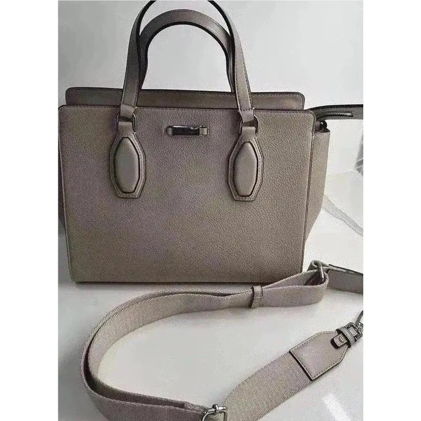 Calvin Klein Purse Satchel Top Handles Long Strap Taupe Mink