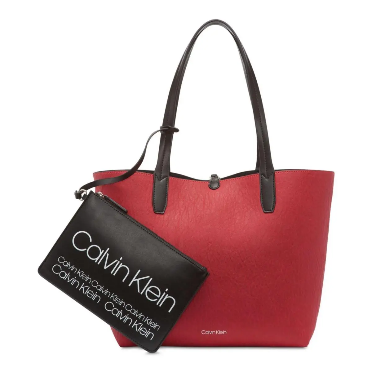 Calvin Klein Elaine Leather Reversible Tote Removable Pouch Shoulder Bag