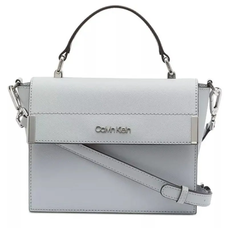 Calvin Klein Pale Blue Saffiano Leather Crossbody Bag Silver Hardware