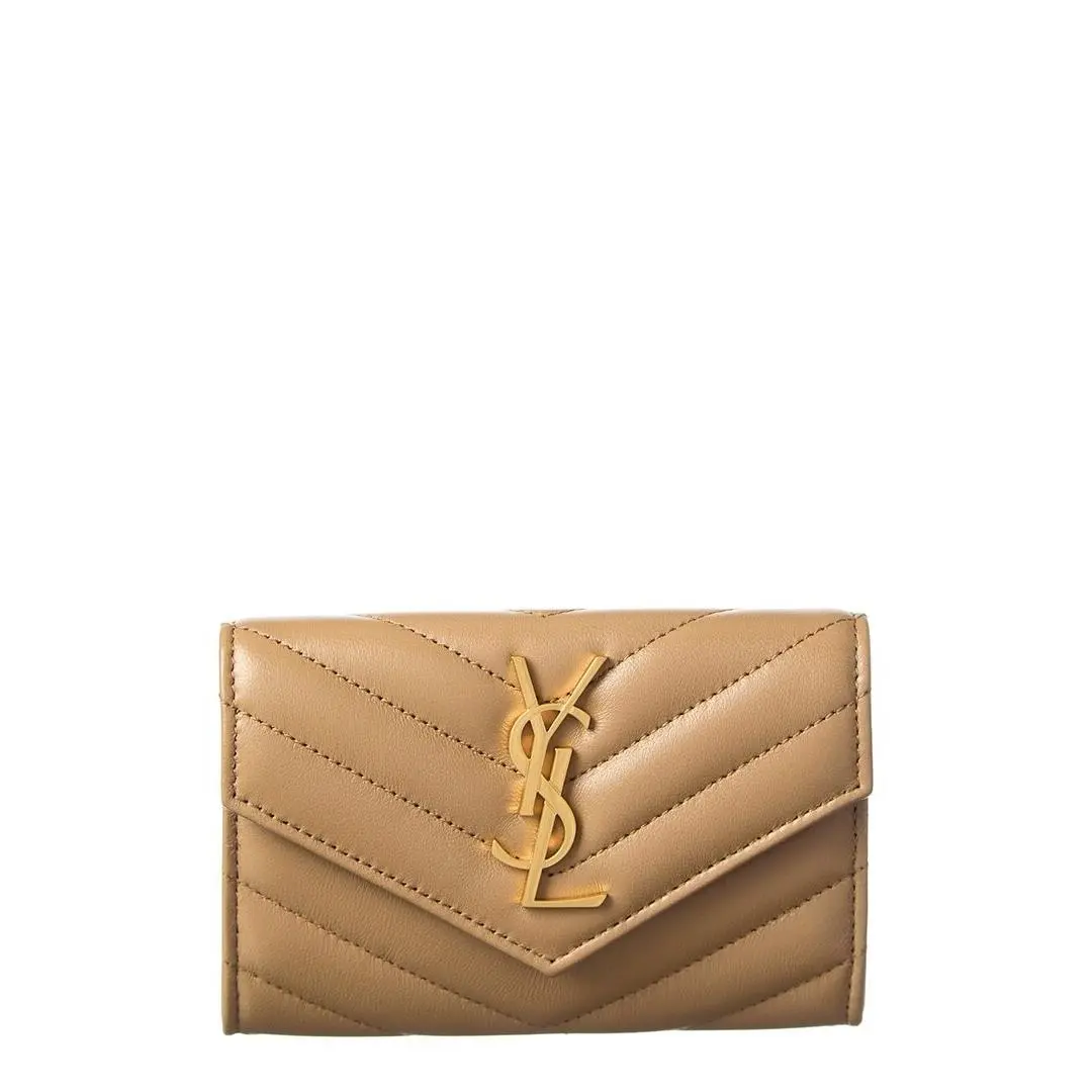Saint Laurent Small Matelasse Leather Envelope Wallet Women`s Brown