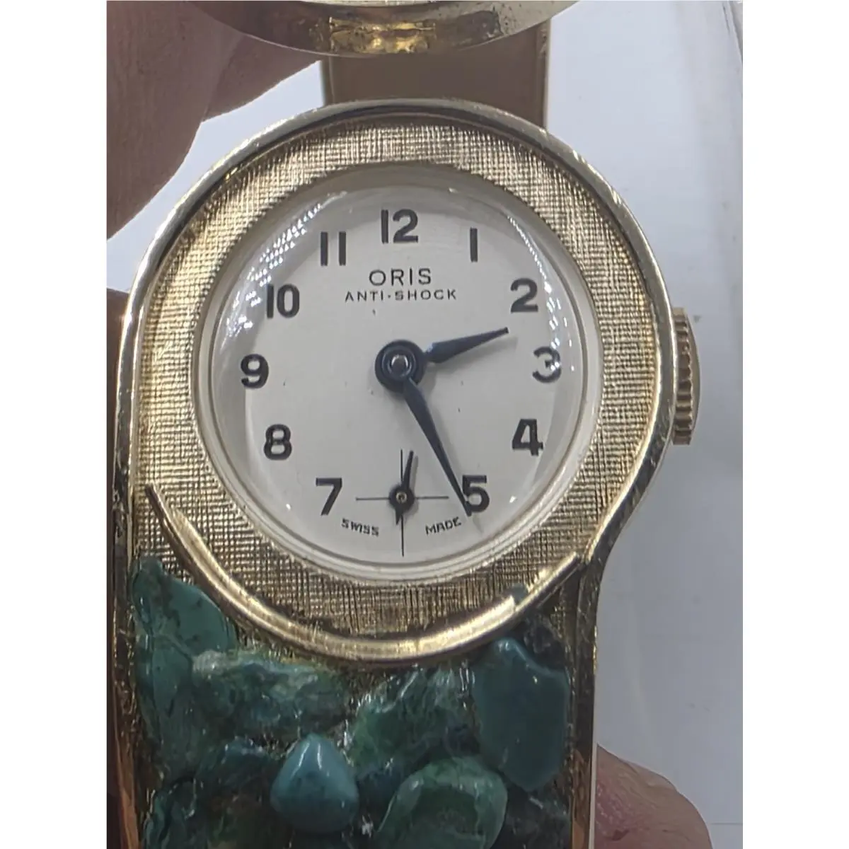 Nos Rare Secret  Swiss Ladies Green Gold Jewelled Bracelet Manual Wind by Oris
