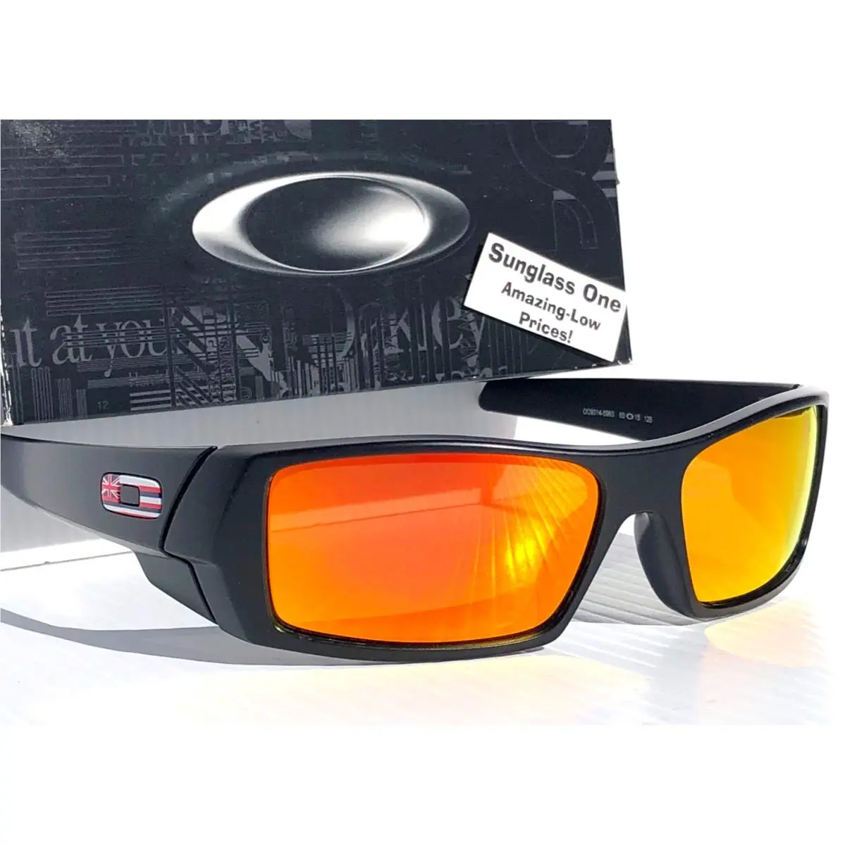 Gascan Matte Black Hawaii Flag Polarized Galaxy Ruby Sunglass 9014-59 by Oakley