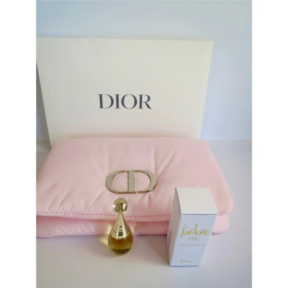 Baby Pink Puffy Pouch w/ J`adore L`or Essence de Parfum Gift Set by Dior