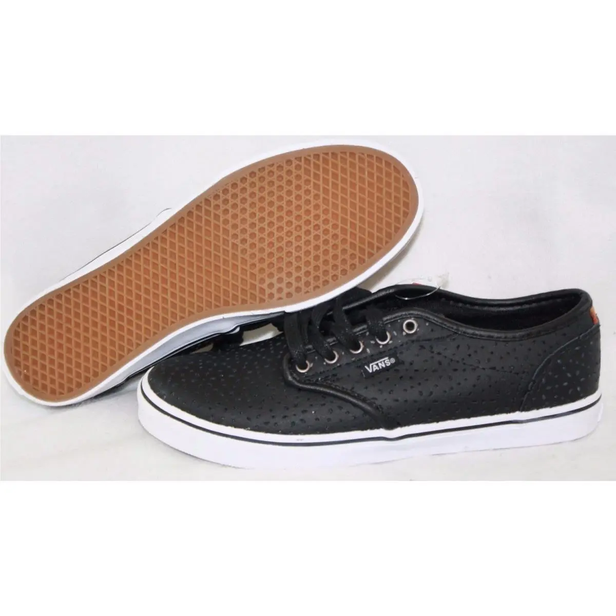 Womens  Atwood Low Black Perforated Leather Casual Sneakers Shoes by Vans