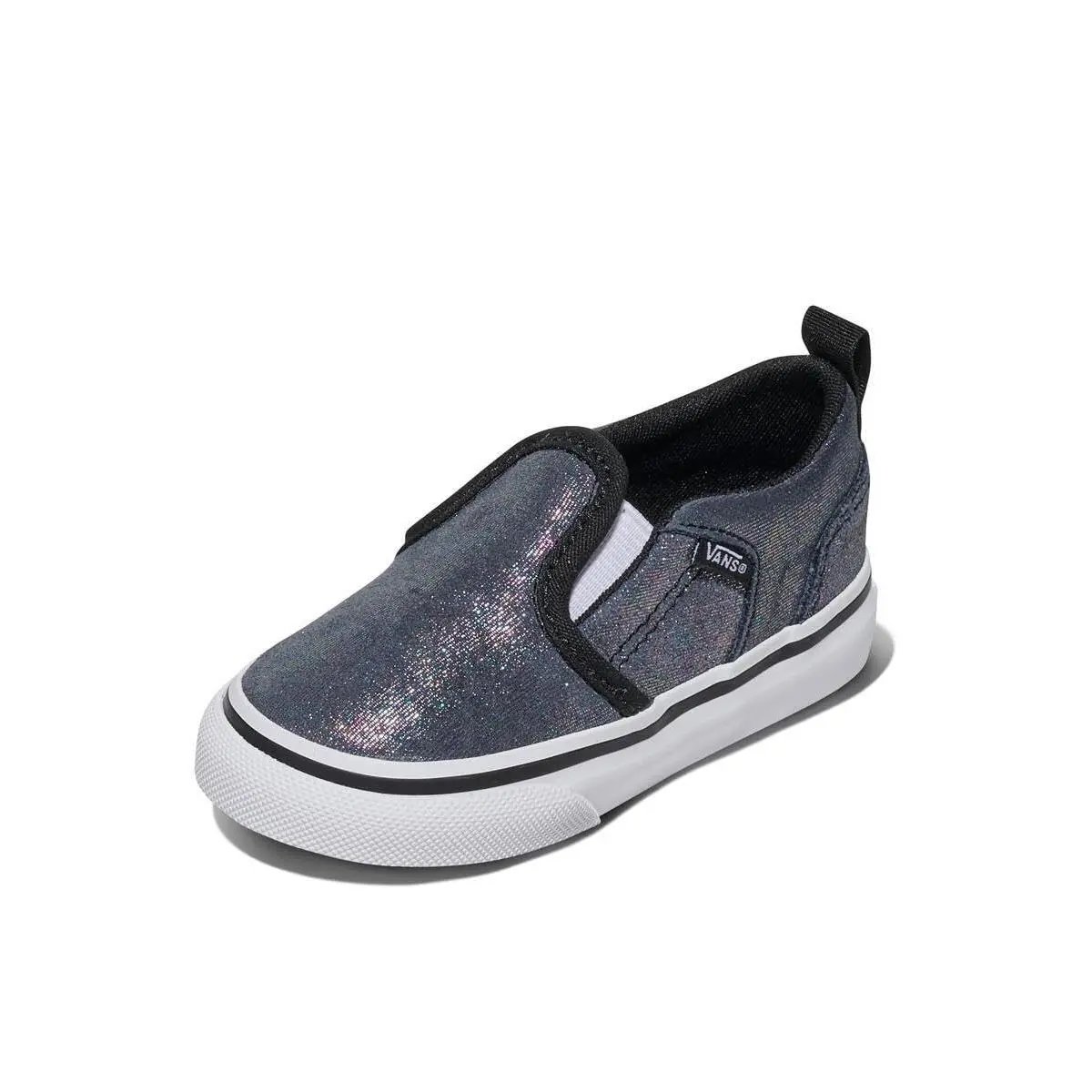 Vans Kids` Asher Slip-on Shoe 6 Big Kid Shimmer Black