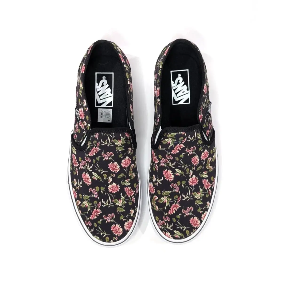 Vans Asher Dark Floral Black/multi Canvas Skate Slip-on Shoes Women`s Size 9.5