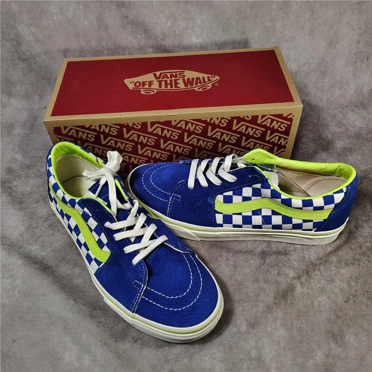 Sk8 Low Blue Green Checkerboard Skate Shoes Size 10.5 by Vans