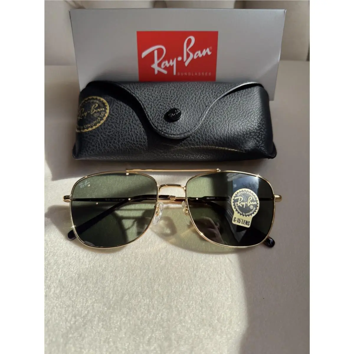 Ray-ban RB3755 001/31 59-19 145 Gold Frames Green Lenses Sunglasses