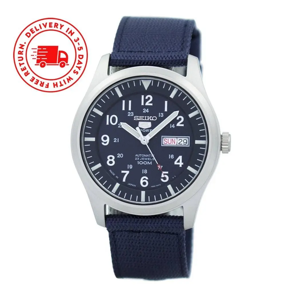 Automatic Sports Blue Dial Day/date Nylon Strap SNZG11J1 Analog Mens Watch by Seiko