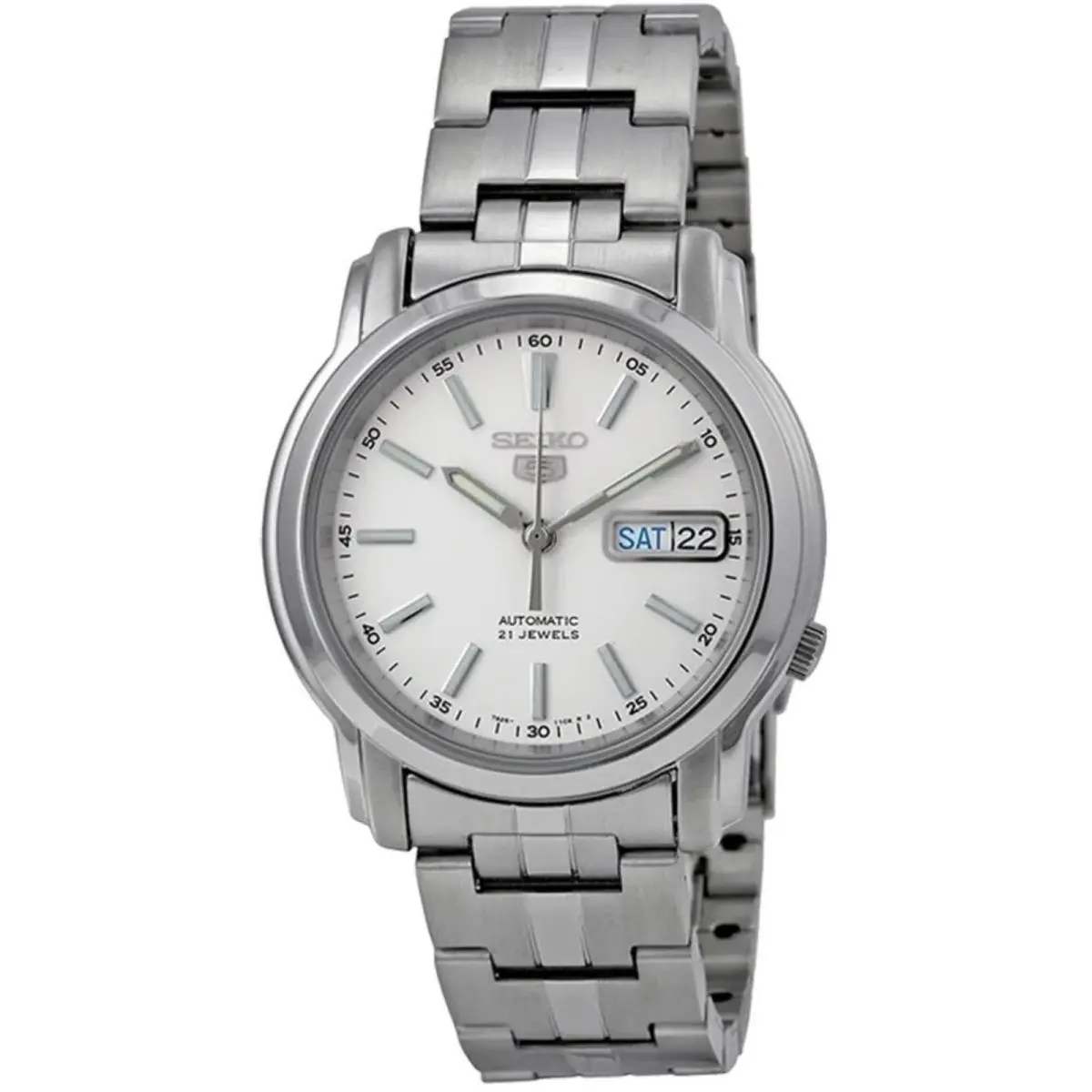 Men`s Watch  5 Automatic White Dial Silver Steel Bracelet SNKL75K1 by Seiko