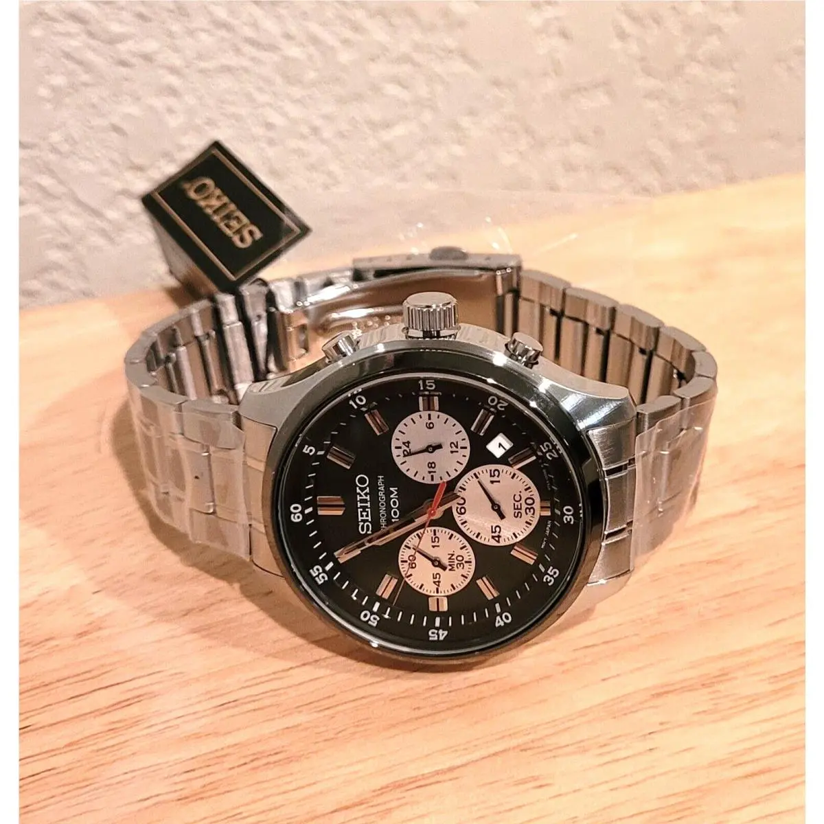 W/ Tag  Men`s Chronograph Stainless Steel Bracelet Watch 43mm Box Incld by Seiko