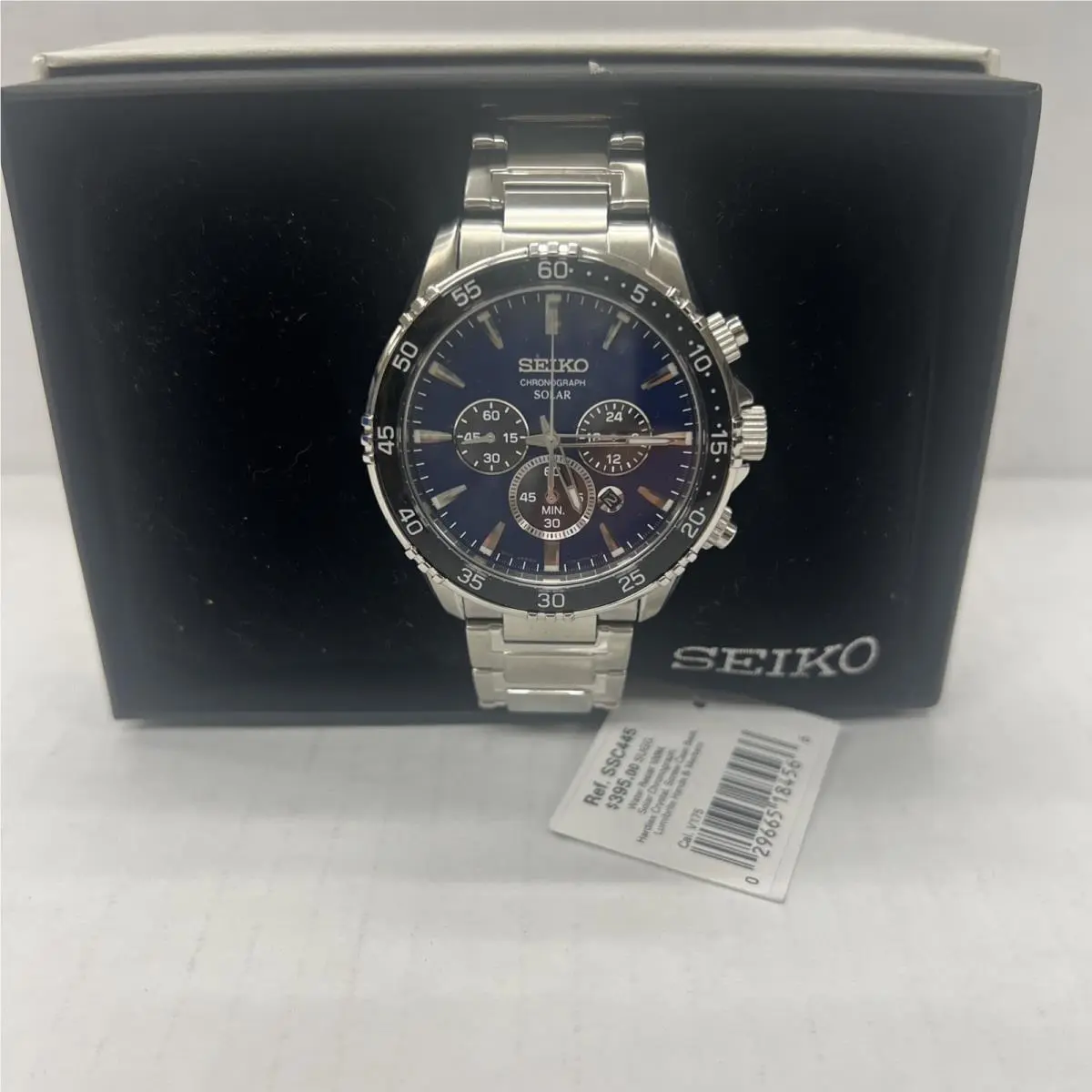 Core Solar Chronograph SSC445 44mm Blue Dial Bracelet Watch Not Working by Seiko