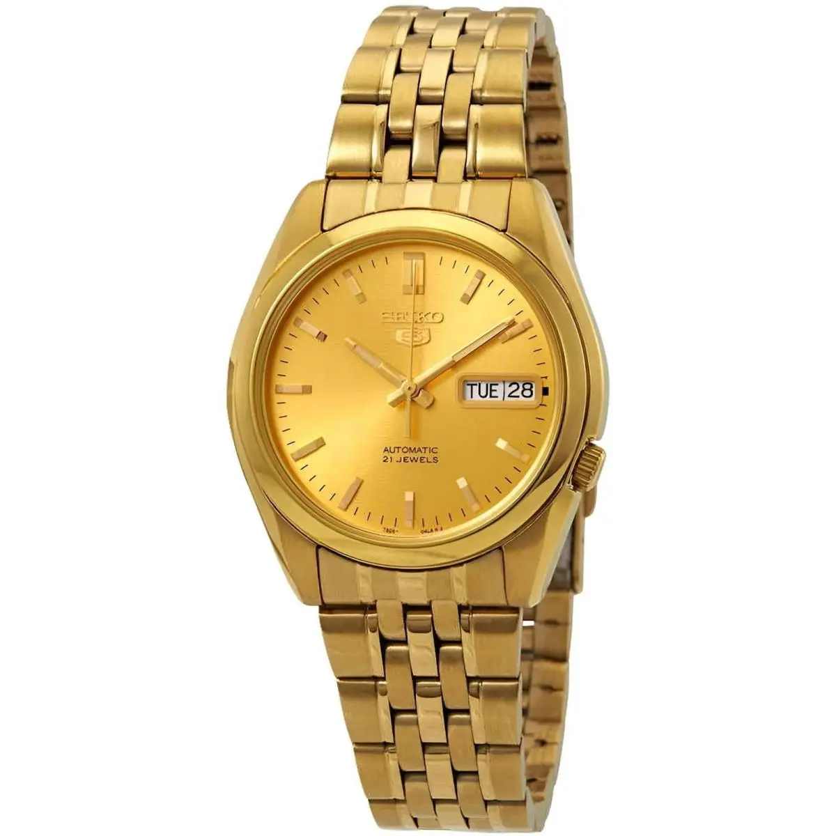 Seiko Men`s Watch Seiko 5 Automatic Power Reserve Gold Tone Dial Bracelet SNK366
