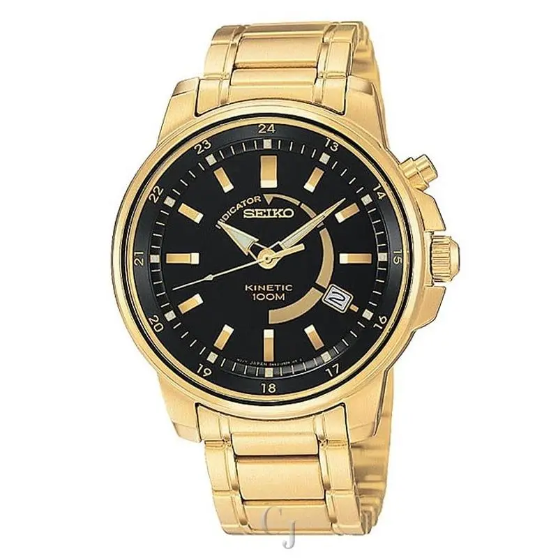 Kinetic Black Dial Gold-tone Stainless Steel Men’s Watch SKA390 by Seiko
