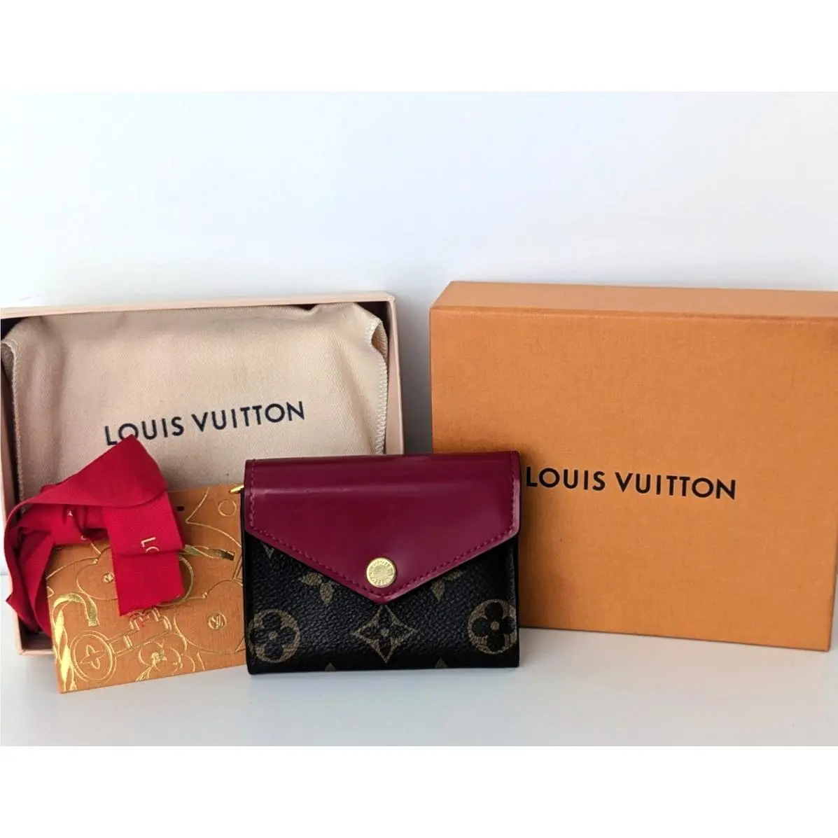 Zoe Monogram Brown/pink Folding Wallet Snap Zip Logo - w/ Box by Louis Vuitton