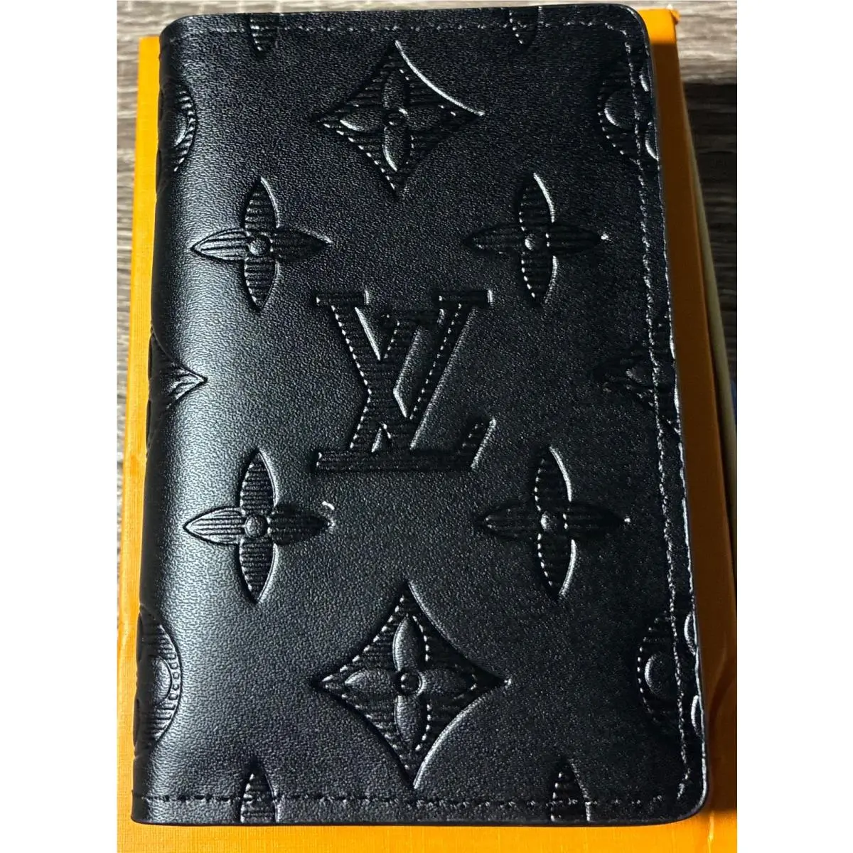 Louis Vuitton Monogram Shadow Long Wallet Black Leather Bifold Card Holder