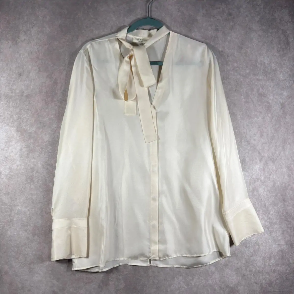Rag Bone Shirt Women 12 Antique White Florence Silk Bow Tie Long Sleeve by Rag & Bone