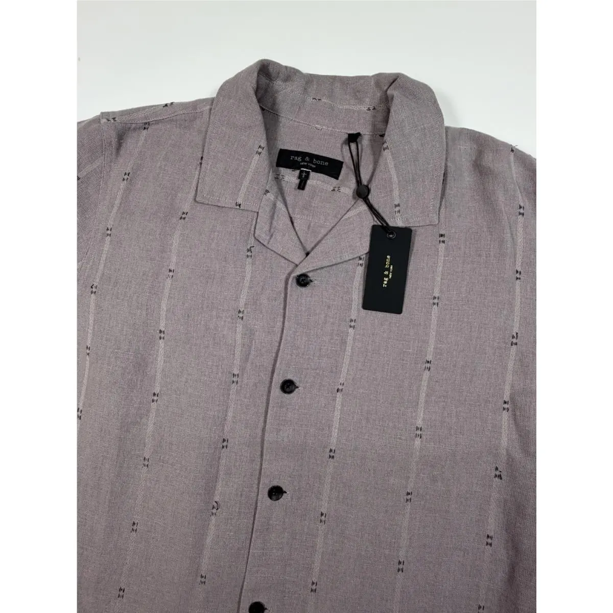Rag Bone Avery Embroidered Linen Shirt Mens L Gull Remi Stripe by Rag & Bone