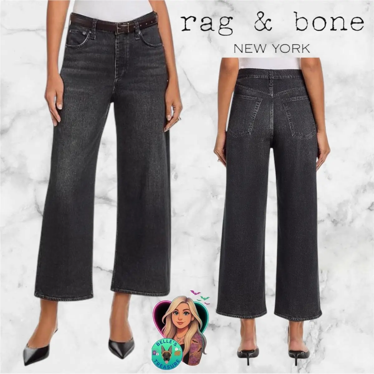Rag Bone Women`s 25 Miramar Terry Pants Andi Wide Leg Faded Black Comfort