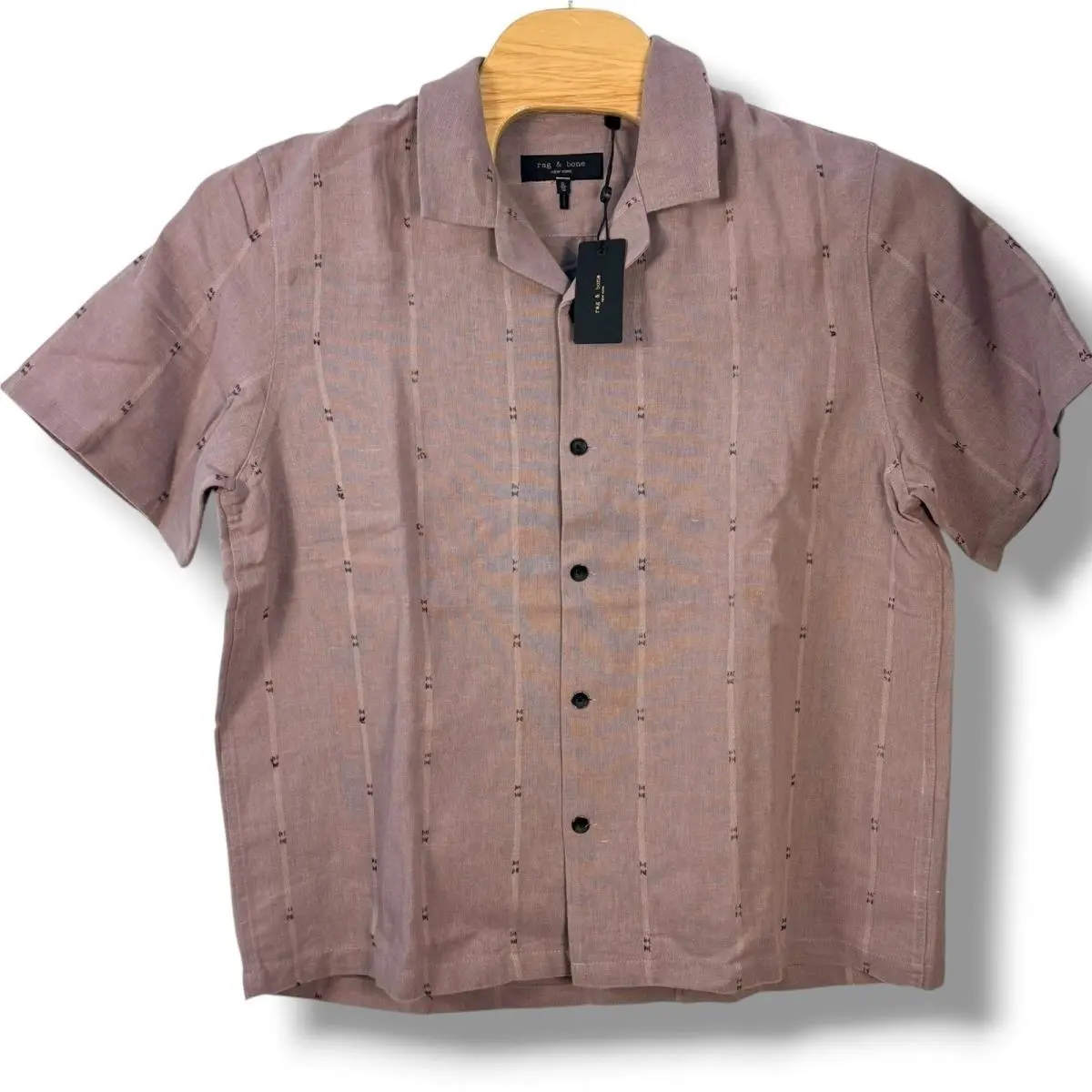 Rag Bone Avery Shirt Mens XL Gull Remi Stripe Embroidered Linen Blend by Rag & Bone