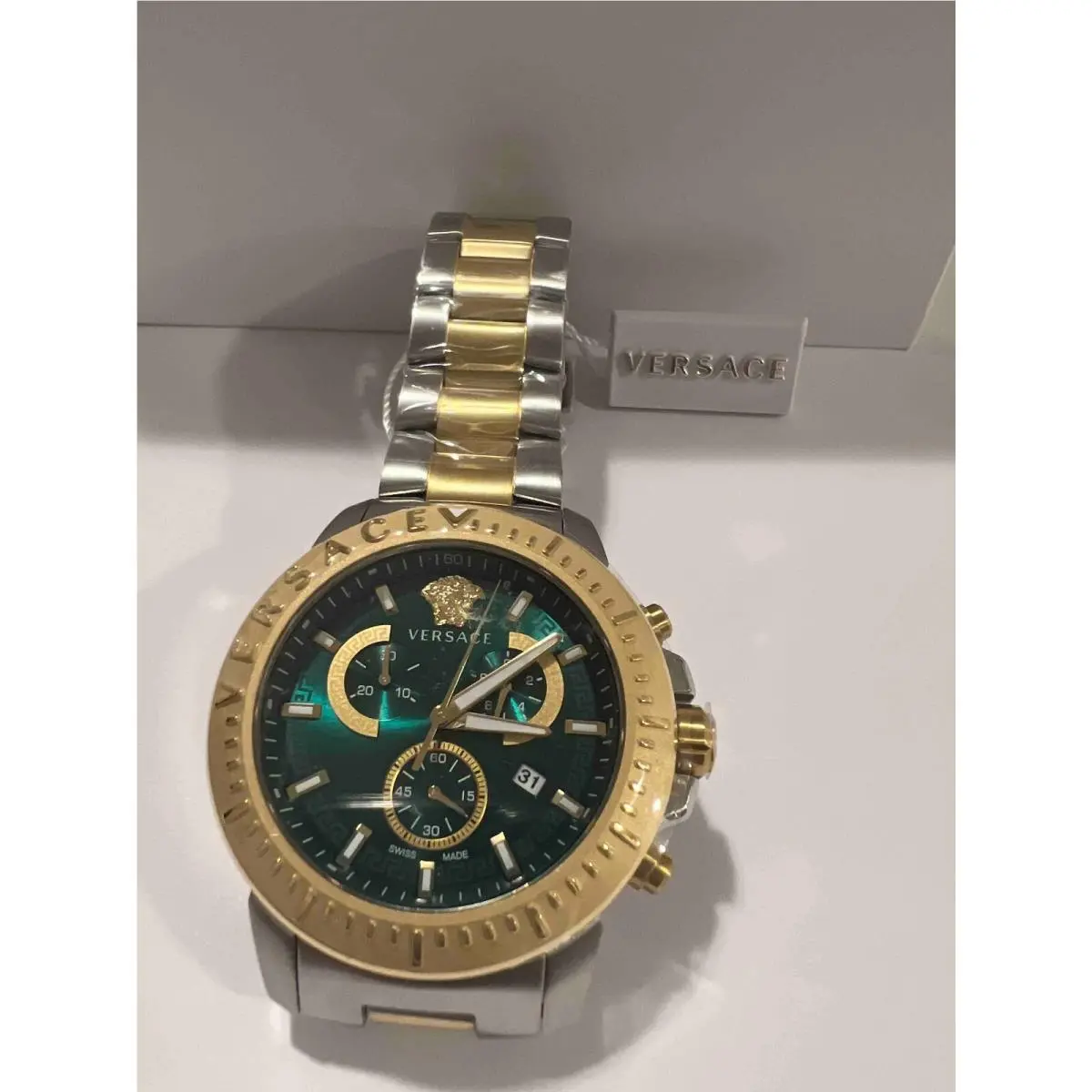 Men`s Swiss Chronograph Two Tone Stainless Steel Bracelet Watch 45mm by Versace