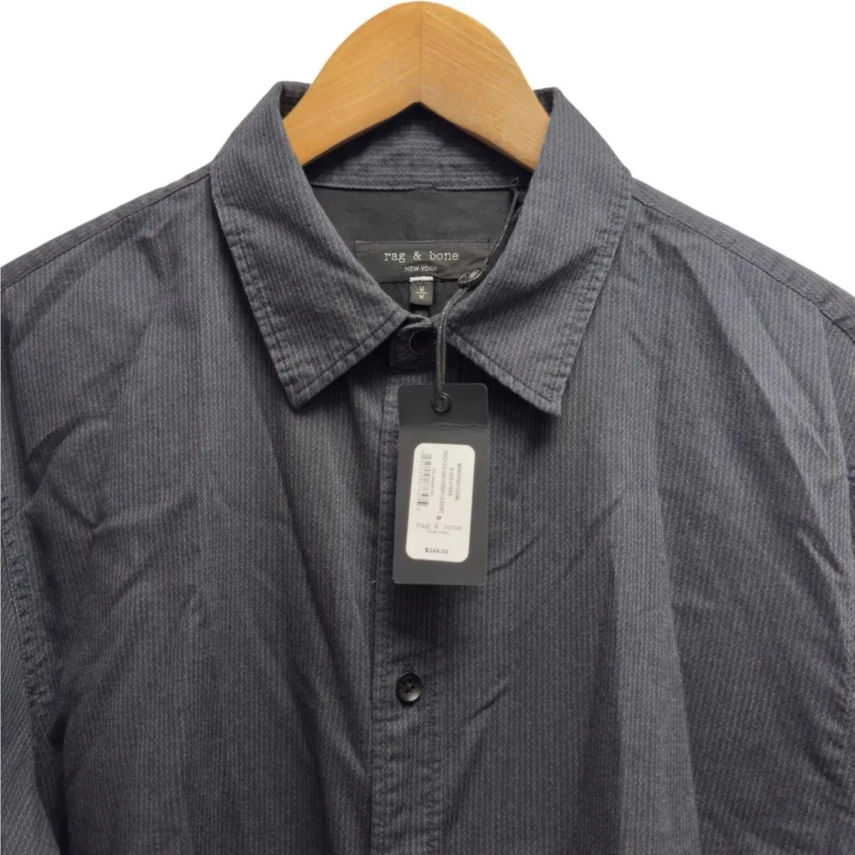 Rag Bone Men`s Size Medium Black Tomlin Striped Zig Zag Dobby Shirt by Rag & Bone