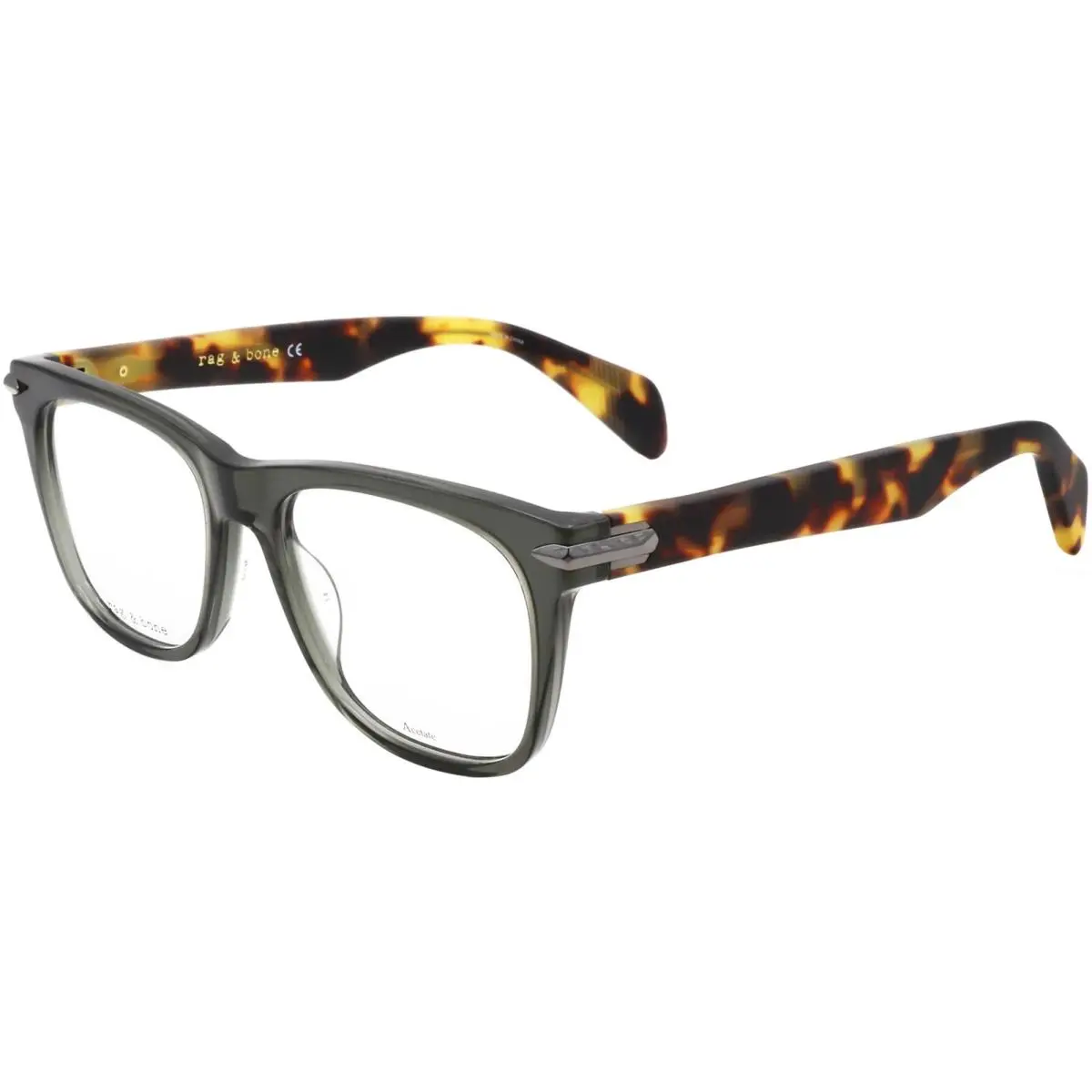 Rag Bone Men`s Khaki Grey Havana Soft Square Eyeglass Frames - RNB7004 0T6V 38 by Rag & Bone