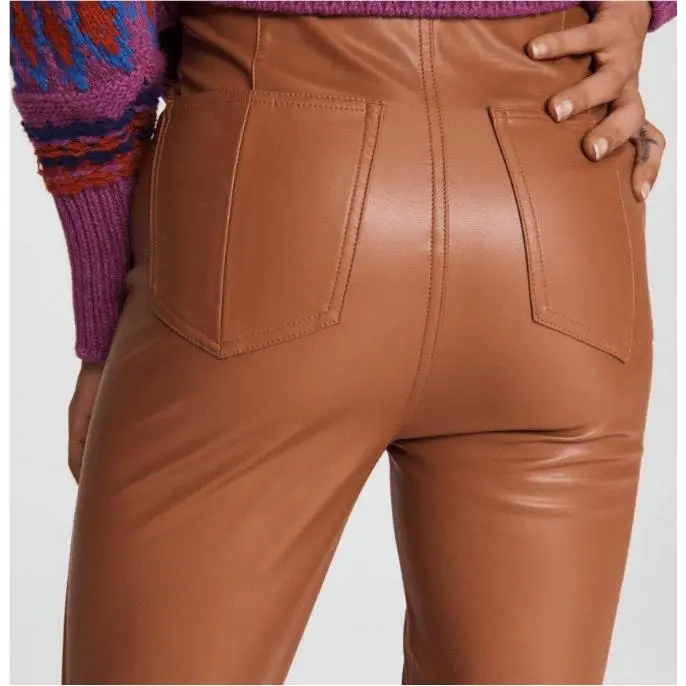 Rag Bone Nina Leather Pull on Skinny Pants in Cognac Brown Size Small