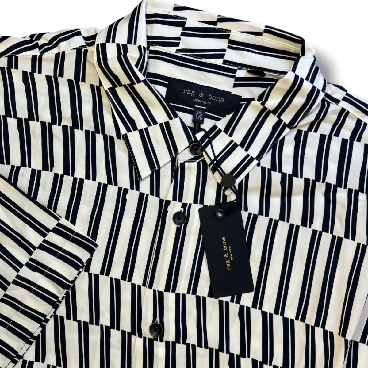 Rag Bone Dalton Shirt Mens Xxl Black White Joff Button Front Viscose by Rag & Bone