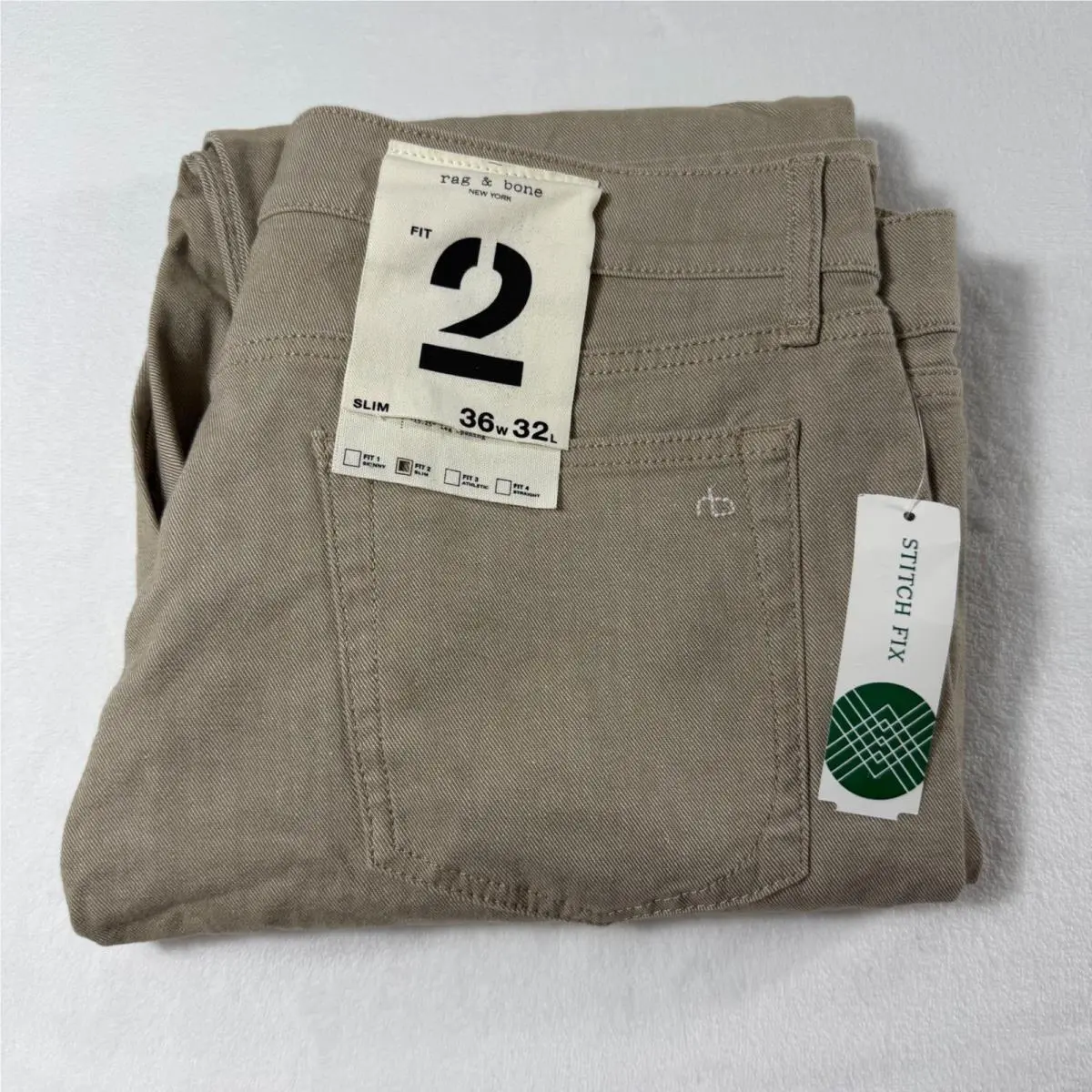 Rag Bone Fit 2 Slim Pants Mens 36x32 Beige Stretch Button Fly