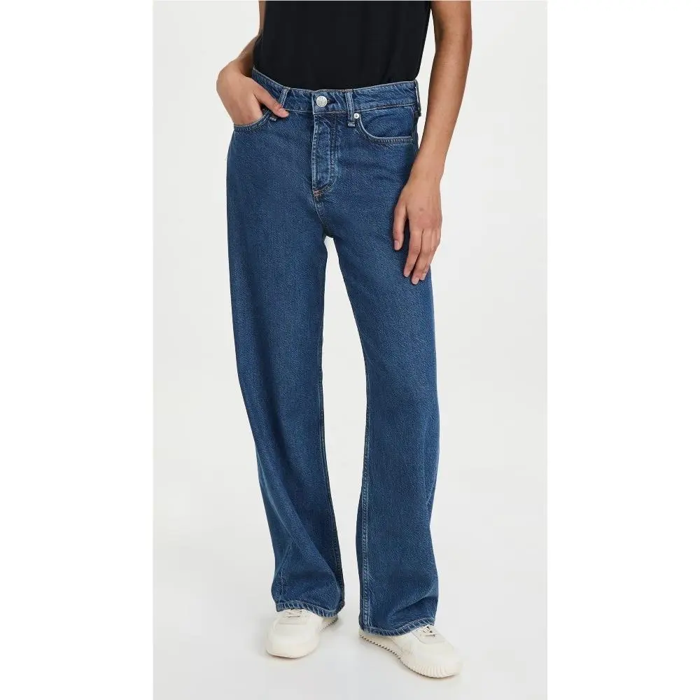 Rag Bone L86102 Blue Logan High Rise Medium Wash Wide Leg Jeans Size 31