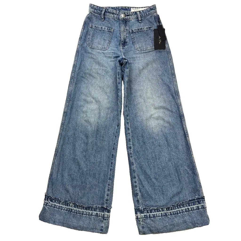 Rag Bone Julienne Womens Wide Leg Jeans Size 23 Medium Wash Denim