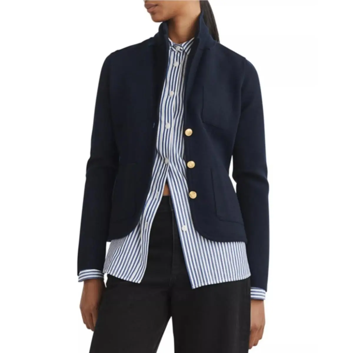 Rag Bone Women Navy Merino Wool Knit Alex Slim Front Button Blazer Size S